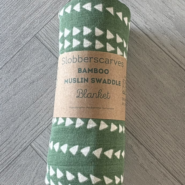 Green Triangles Bamboo Muslin Swaddle Blanket 