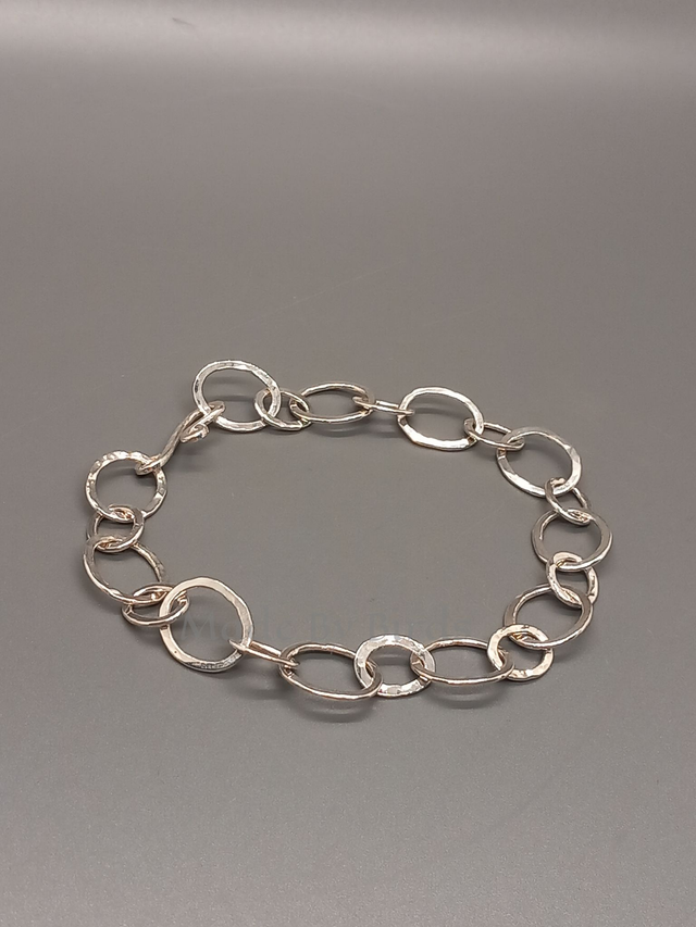 Hammered Oval Links Sterling Silver Bracelet 