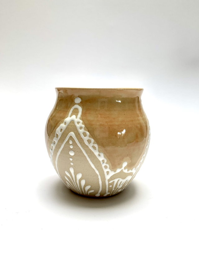 Ceramic Cup with Flower Pattern, emerald green, Elven Woodland Style, Medieval, Art Piece