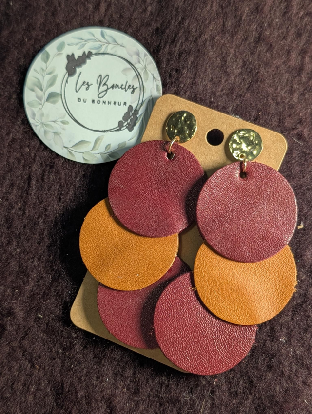 Boucles d'oreilles Triple Moon bordeaux camel le006