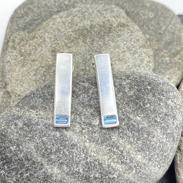 REFURBISHED Vintage Blue Topaz Stud Earrings in Sterling Silver