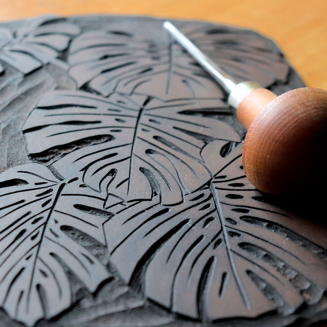 Linogravure A4 Monstera Deliciosa / Philodendron