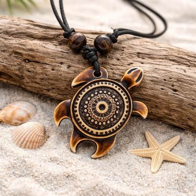 "Mandala" - Pendentif  tortue sur cordon réglable - TOR-005