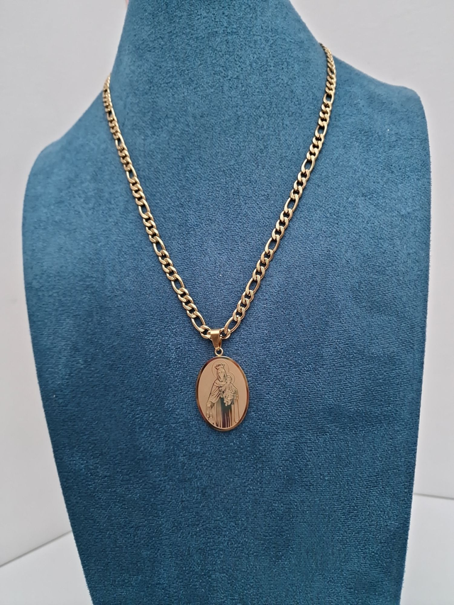 Collier Médaillon Vierge Marie Et Enfant Jésus Acier Inoxydable Doré