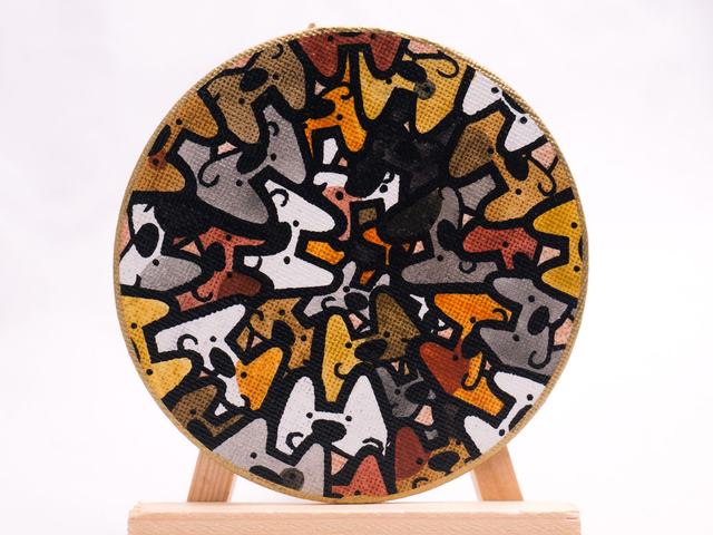 PIESKI magnes, kształt koła, ręcznie malowany, akwarela