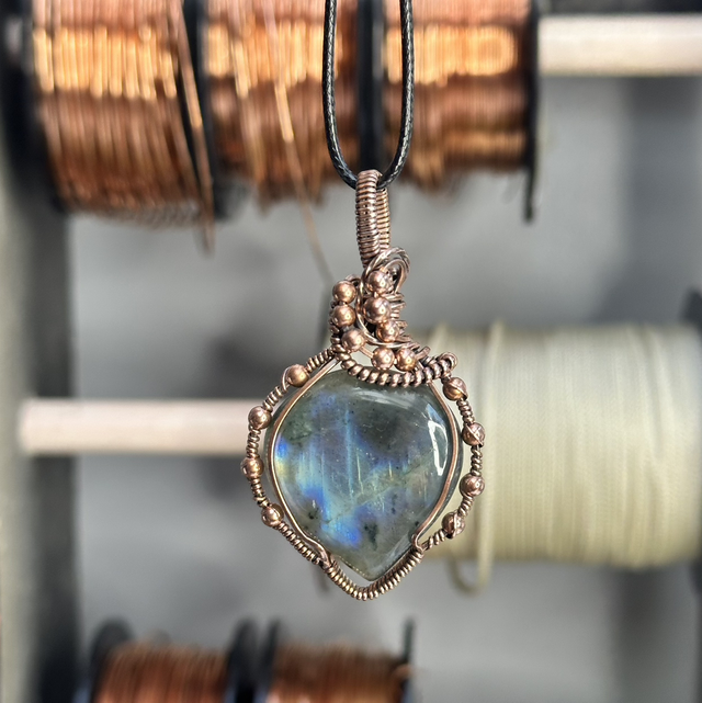 Labradorite pure copper wrapped pendant 
