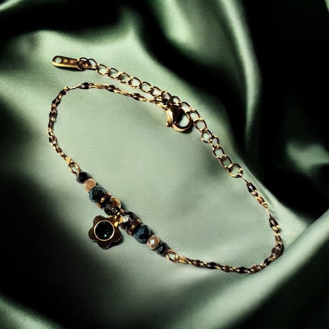 Bracelet acier inoxydable vert canard et doré