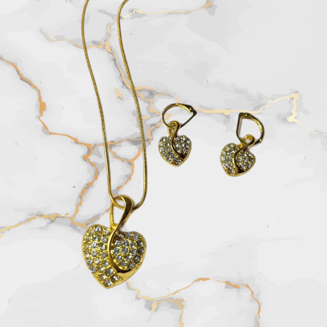 Parure Cœur Dorée et boucles d’oreilles 