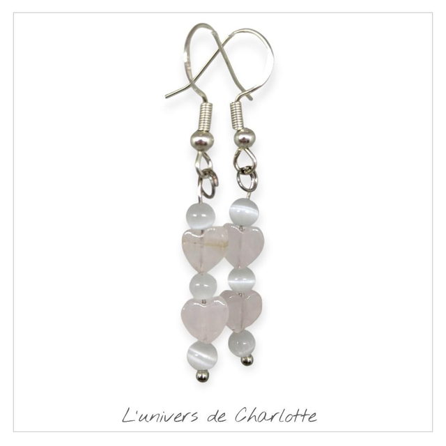 Boucles d'oreilles "Sélénite/Quartz rose" BO-026