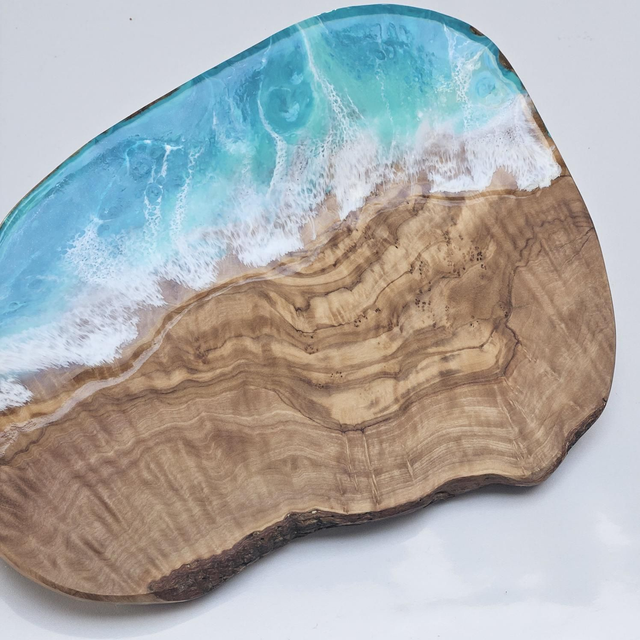 Handmade Olive Wood Charcuterie board with seascape 