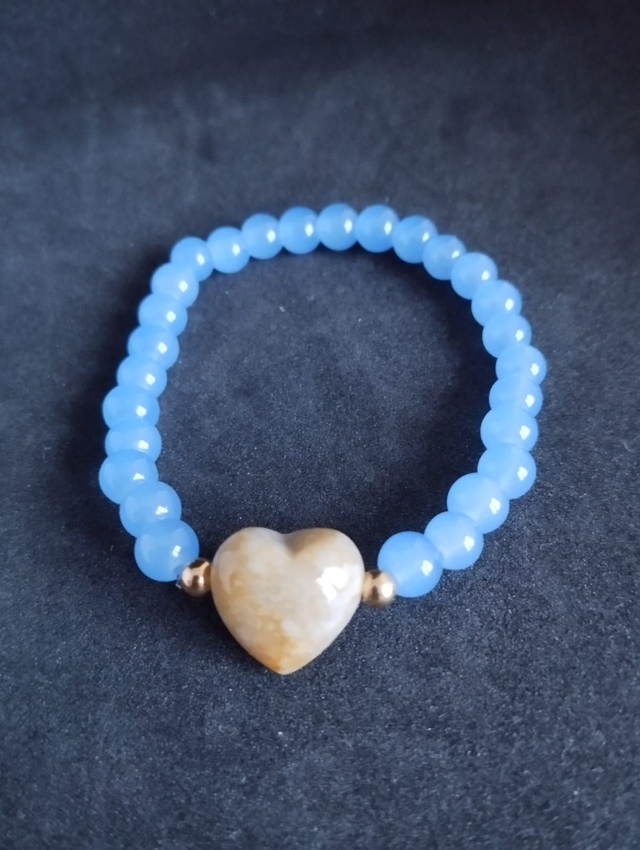 Bracelet en Larimar &amp; Cœur en Agate Bambou