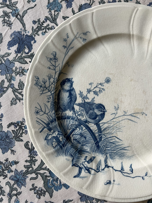 OISEAUX 2 - Assiette plate aux Oiseaux par la manufacture française de Gien - Terre de Fer