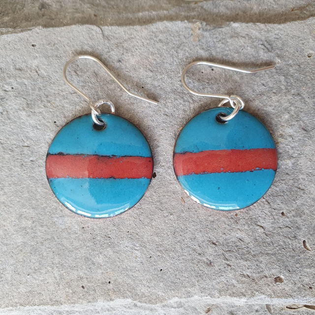 Teal blue enamel earrings - EE103B