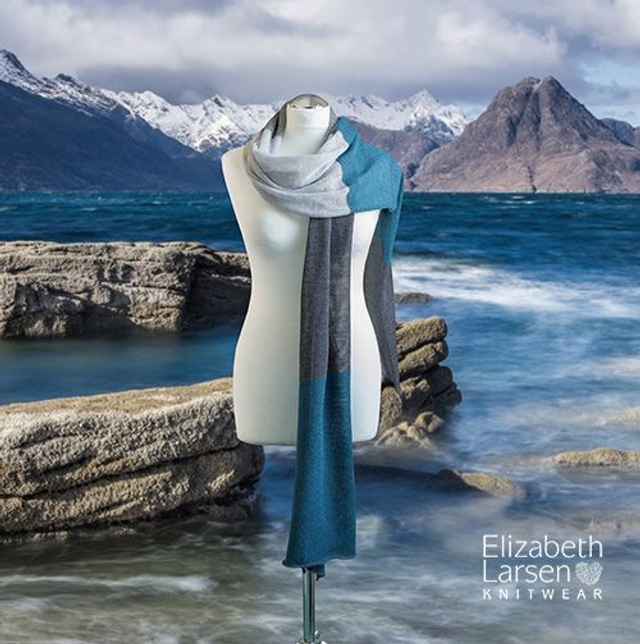 Skye Collection teal and grey wrap / pashmina / stole. Super fine merino shawl.