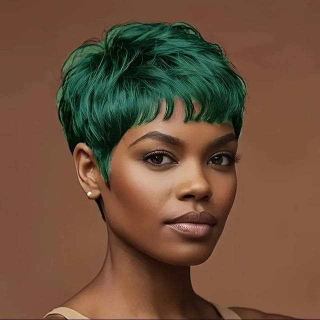 Women's 4 Inch Brazilian Remy Human Hair Pixie Cut Wig with Bangs