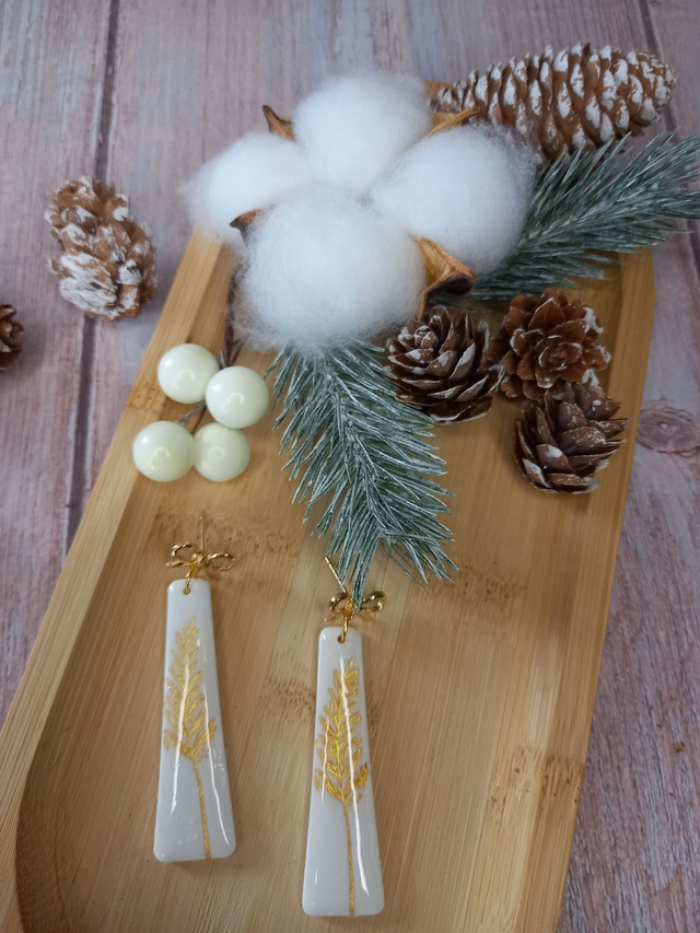 fleur de neige boucles d'oreilles motif feuille