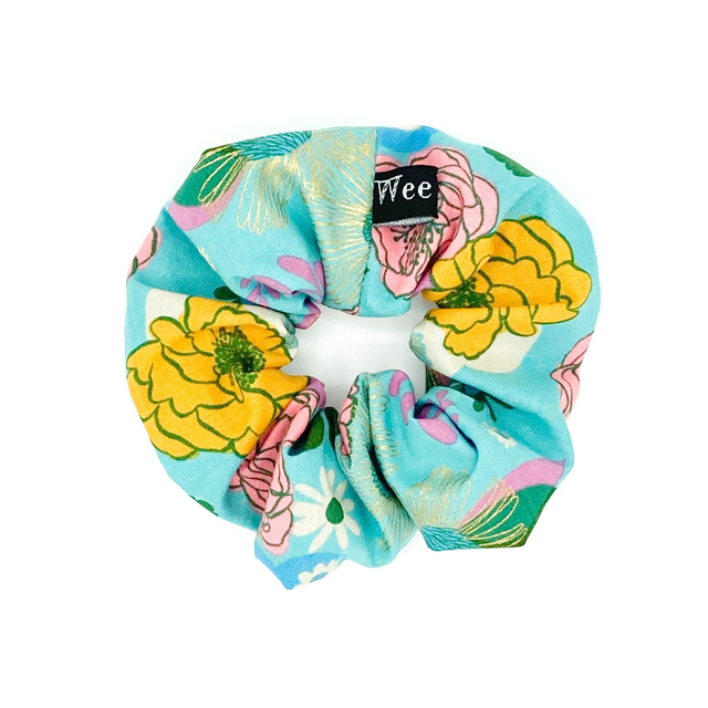 Rightsized Scrunchie - Turquoise Metallic Gold Floral
