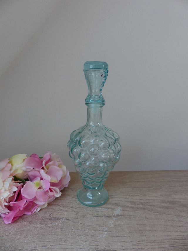 Carafe à vin italienne, bouteille en verre aqua raisins, bouteille grappes de raisins, Mod Dep Italie, souvenir saison vendanges, déco bar