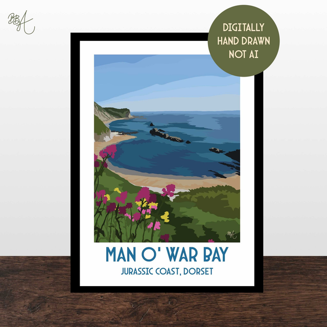 Man O' War Bay, Travel Poster Print - Vintage Style Dorset Wall Art