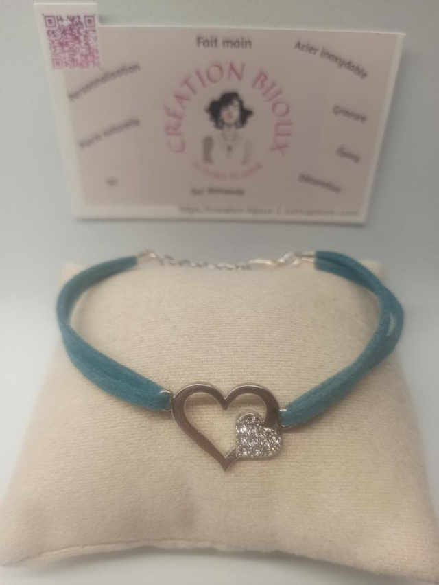 Bracelet Daim bleu, coeur 