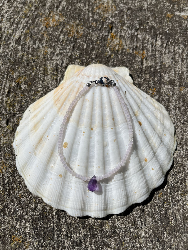 Bracelet Quartz Rose et goutte d'Améthyste