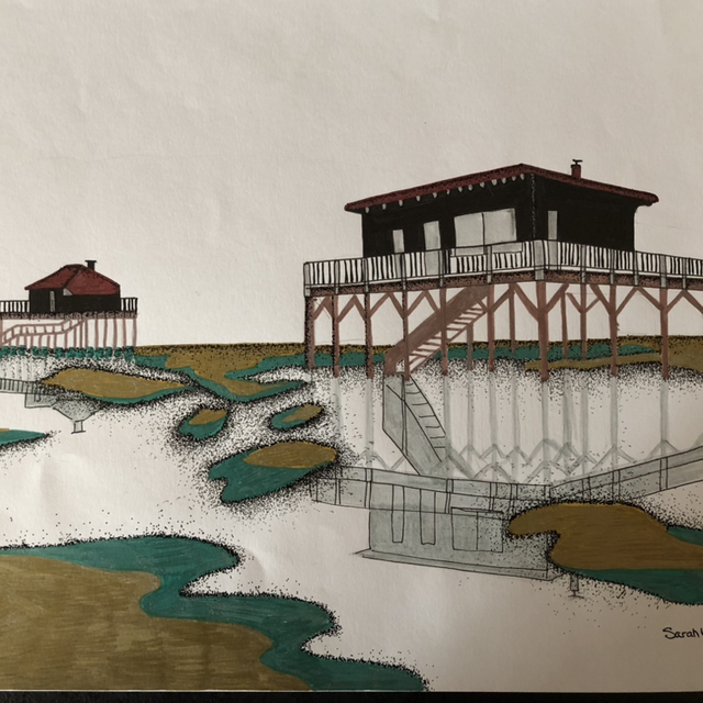 bassin d’arcachon cabanes tchanquées - 30 x 40 cm - encadrement 