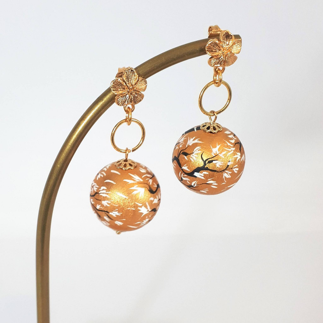 Boucles d&#039;oreilles SAKURA DORÉ, Clou Fleur, Taille XL