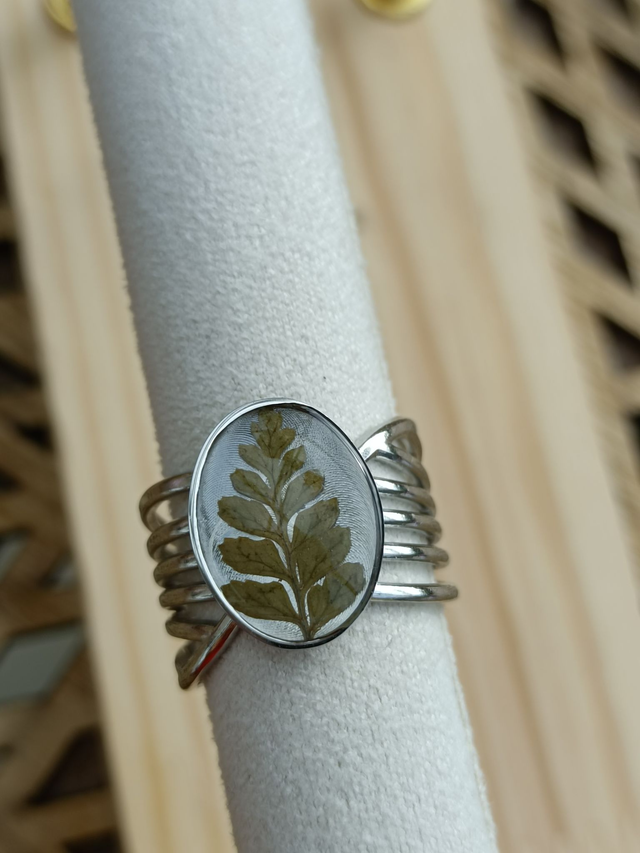 Bague Large Multirangs - Argent - Feuille verte