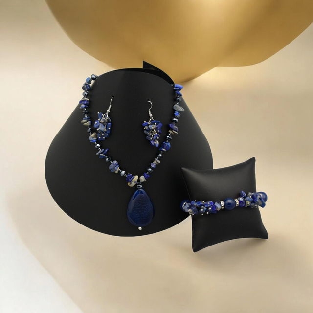 Parure en Lapis-Lazuli Véritable, Verre de Bohème et Perles de Verre