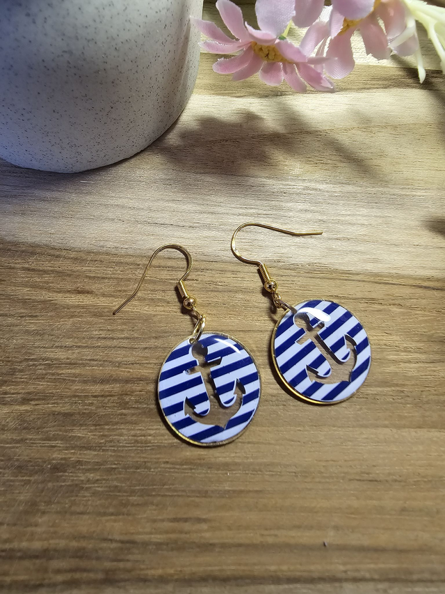 Boucles d&#039;oreilles 20mm OR -&quot;Un Cœur à la Mer&quot; — L&#039;élégance au rythme des vagues-ancre bleu