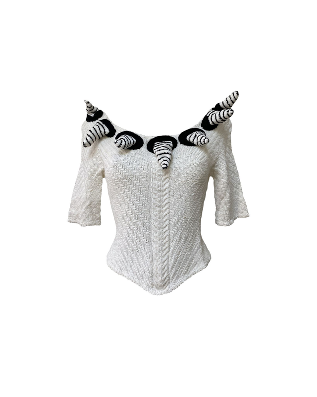 John Galliano SS 1990 – Top sculptural en maille "Cornes - Roses"