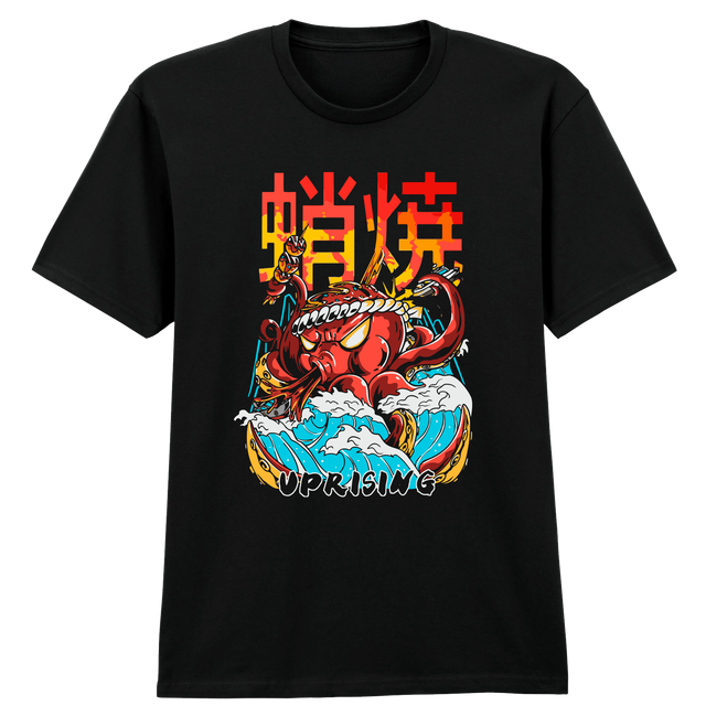 Chinese Squid Uprising Black Soft Spun Patterned T-Shirt