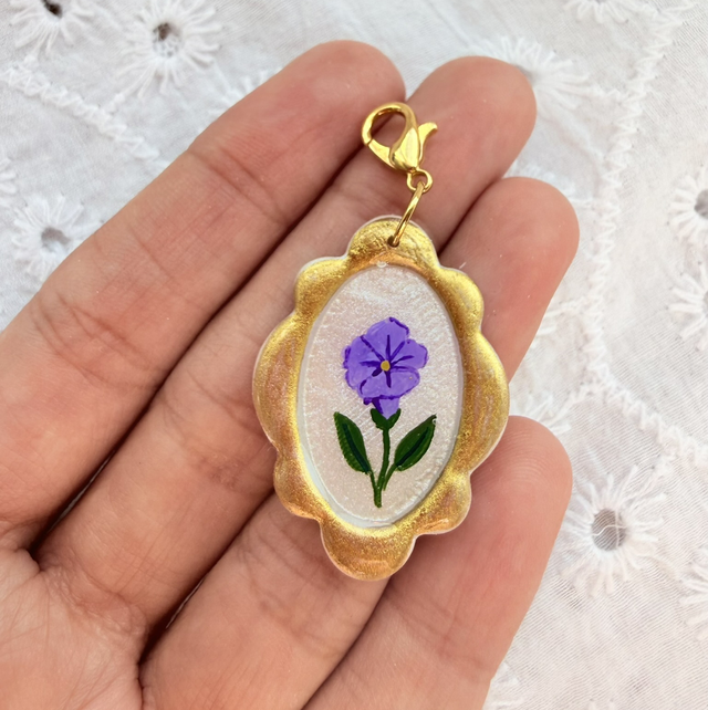 Vintage Gold Frame Morning Glory Flower Charm
