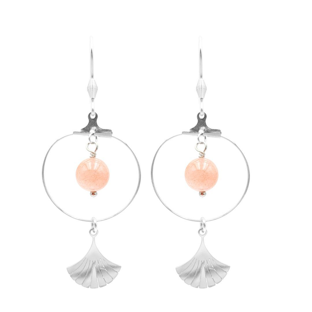 Boucles d'oreilles Pierre de Soleil Gingko Acier Argenté