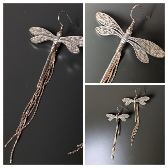 Boucles d'oreilles " libellule" , fermoirs en acier inoxydable -sans nickel 