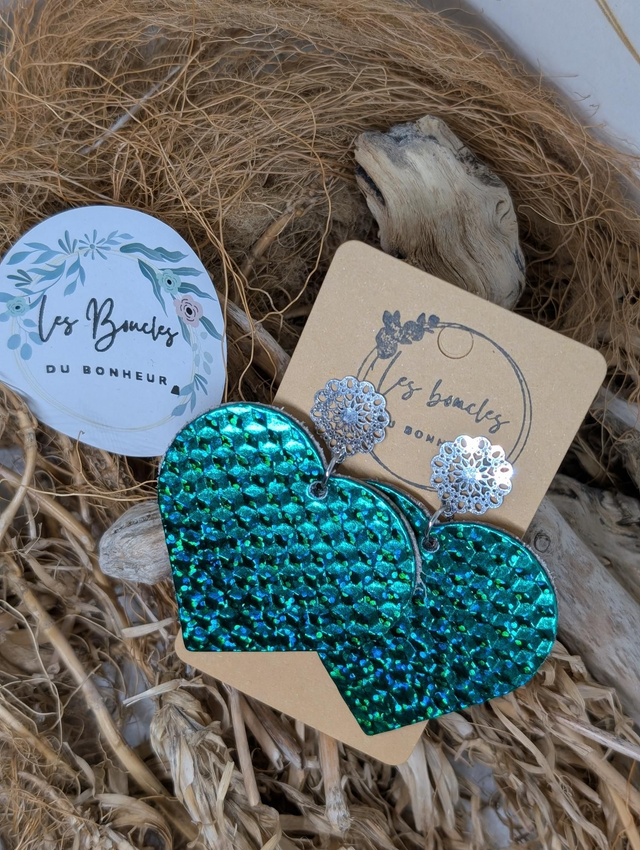 Boucles d&#039;oreilles Coeur ❤️ vert c1026