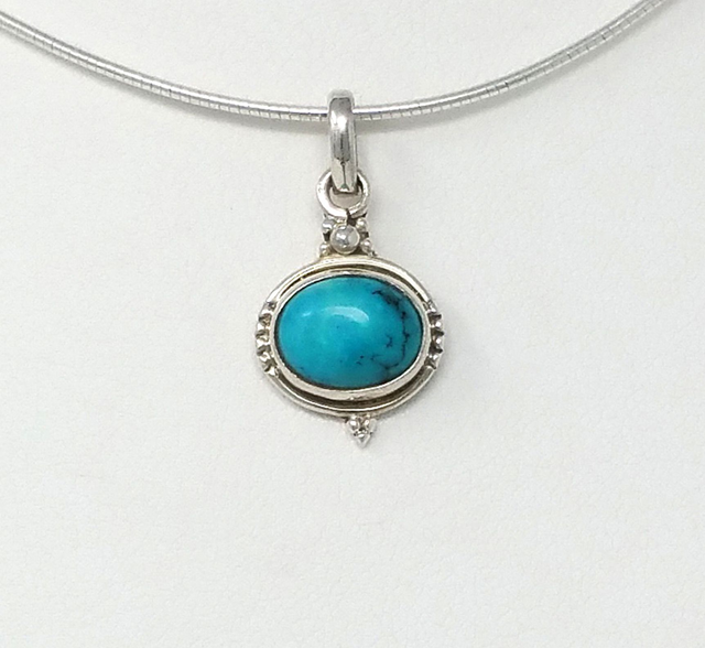 PENDENTIF CABOCHON OVALE TURQUOISE ARGENT MASSIF - VENDU SANS CHAINE - 2625P