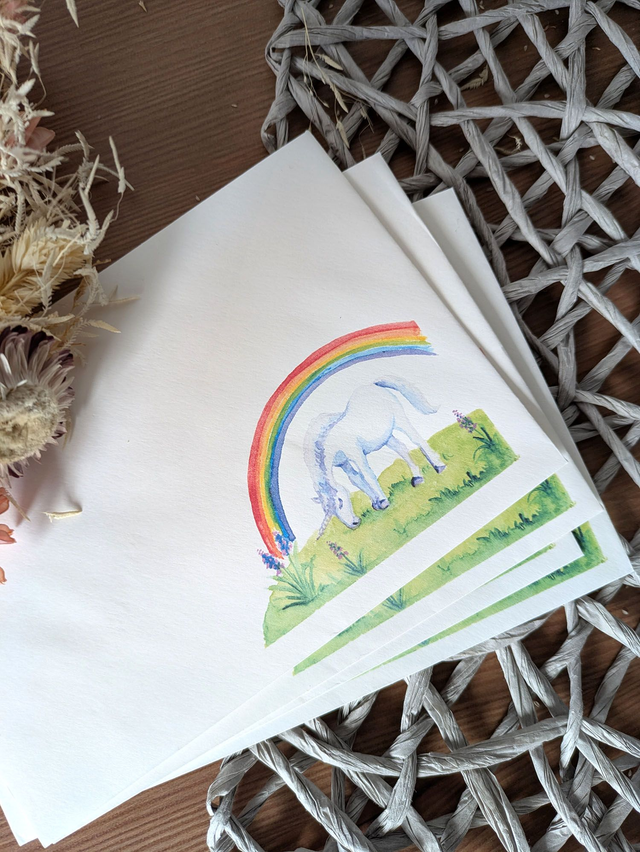Papier à lettres et enveloppes Licorne Arc-en-Ciel
