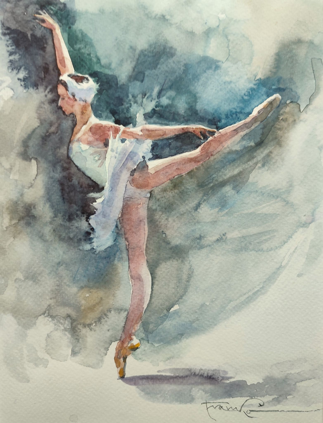 Baletnica, 35x28 (24x18 w świetle passe-partout) akwarela
