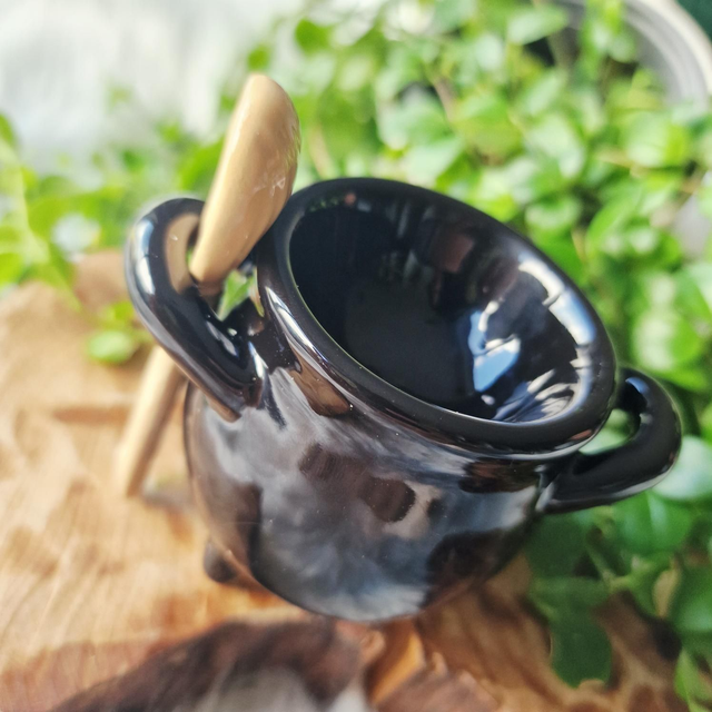 Cauldron Egg cup with Broom Spoon 