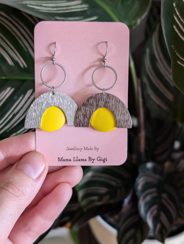 Vibrant Yellow and Silver Earrings 
