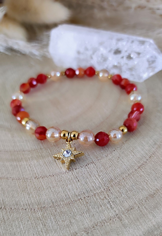 Bracelet Cornaline facettée et Quartz Aura "Pensées positives"