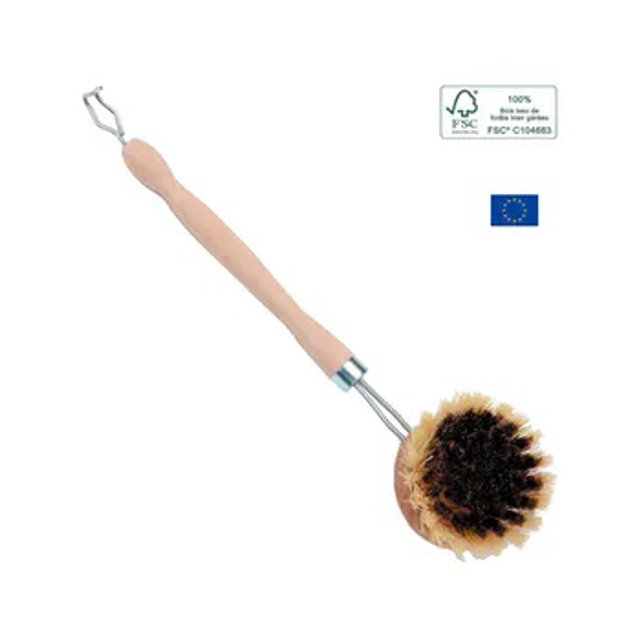 Brosse Vaisselle Rechargeable Laiton et Fibres Naturelles Bois