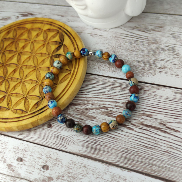 Bracelet lithothérapie &quot;Lapis Lazuli Empereur et Bois&quot;