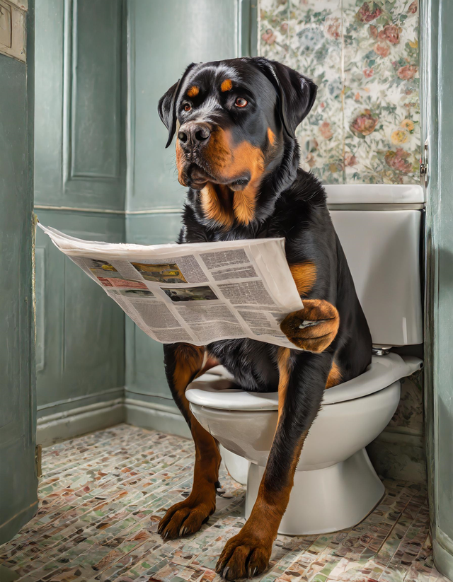 Rottweiler on the Toilet Framed Canvas