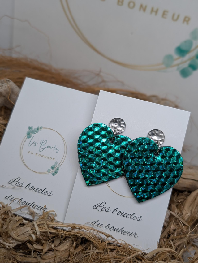Boucles d'oreilles Coeur ❤️ vert nc012
