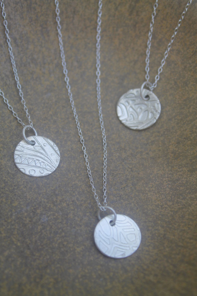 Fine Silver Textured Disc Pendant 