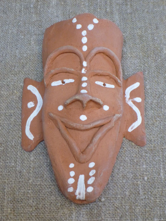 JBY68 Red Face with Double Eyebrows by Jane Bisby, 22 x 14cm Red Earthenware
