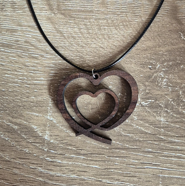 Double Heart Wooden Necklace