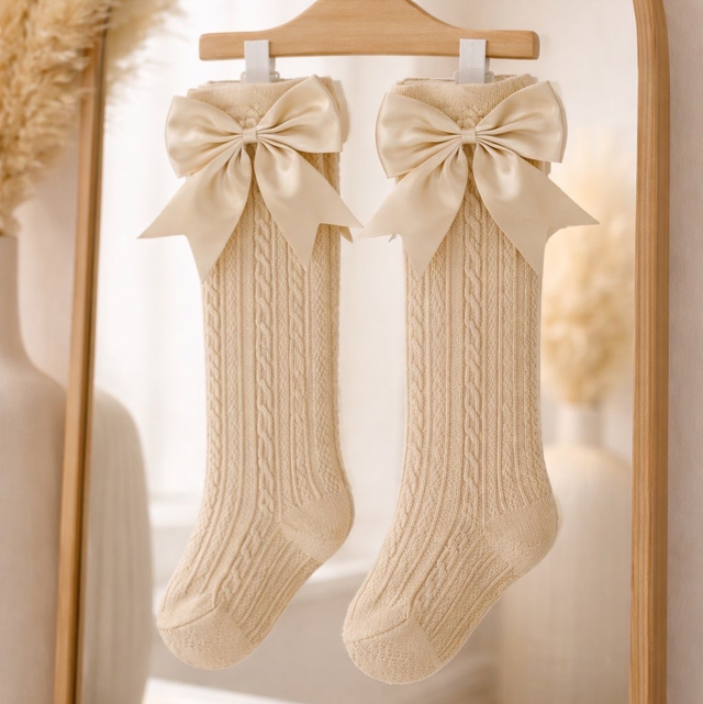 Baby’s Beige Bow Knee High Socks